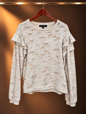 Generation Love Heather Oatmeal Distressed Camo Ruffle Sweatshirt Size M